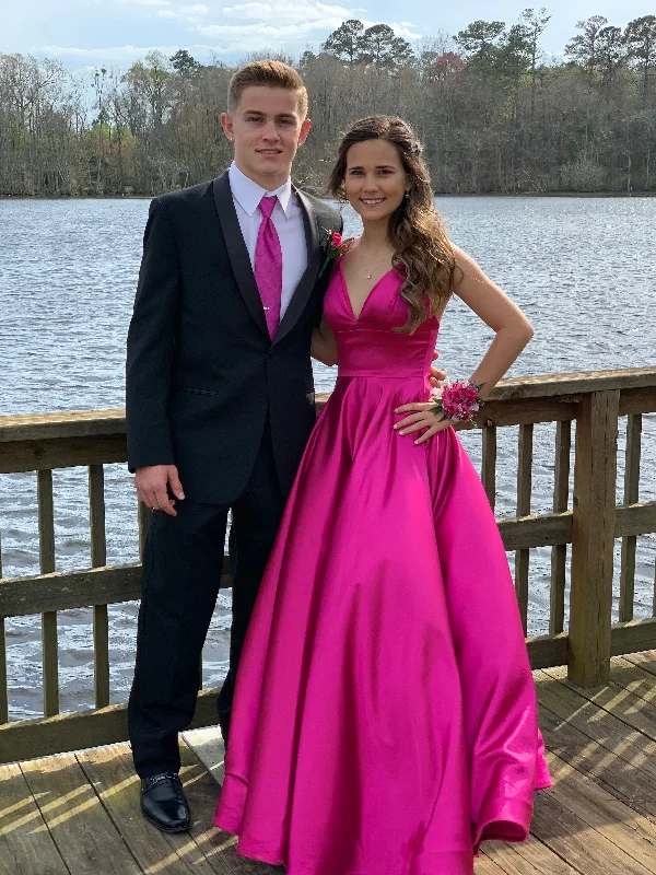 A-line Fuchsia Satin Prom Dress,Graduation Dress cc767