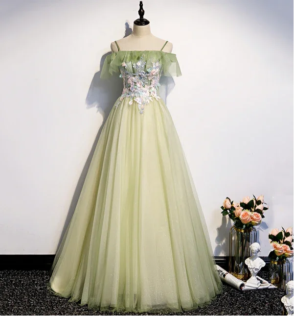 Light Green Pleated Floral Embroidery Long Prom Dress Medieval Renaissance Gown  cc23