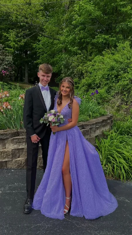 A-line V Neck Purple Prom Dress,Purple Evening Dress cc811