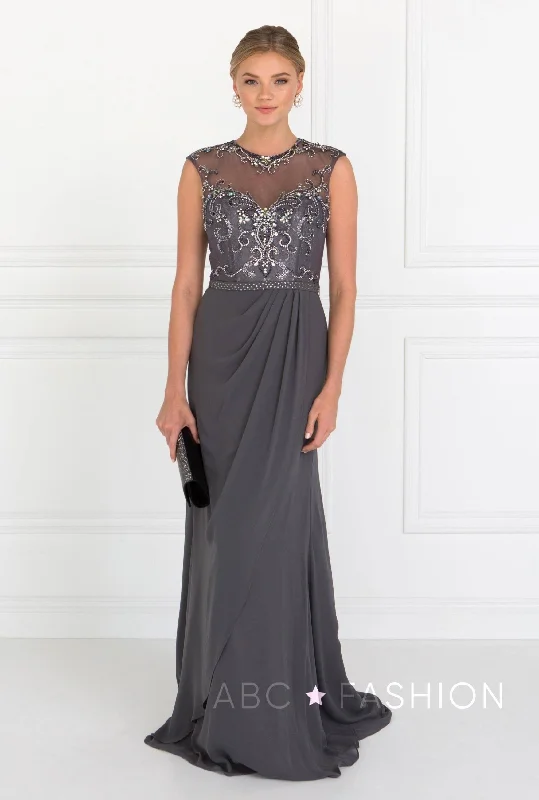 Beaded Illusion A-line Sleeveless Dress by Elizabeth K GL2099