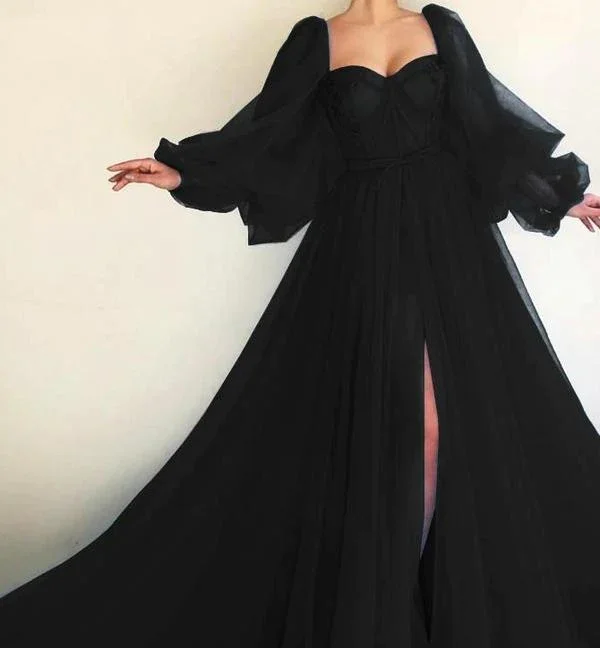 Black Prom Dress,Long Sleeves Formal Dress,Black Prom Dress cc276