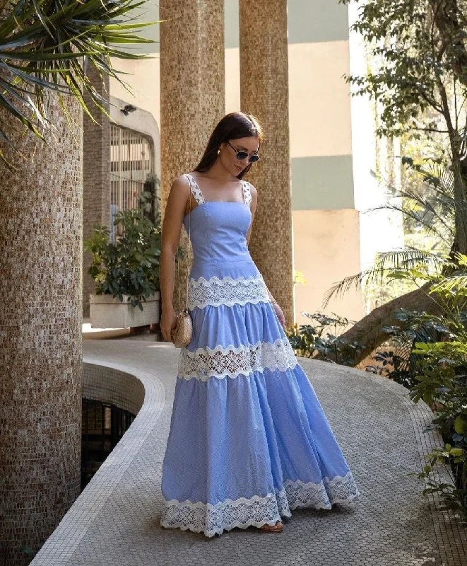 Chic Eyelet Embroidery Straps Prom Dress,Boho Dress cc614