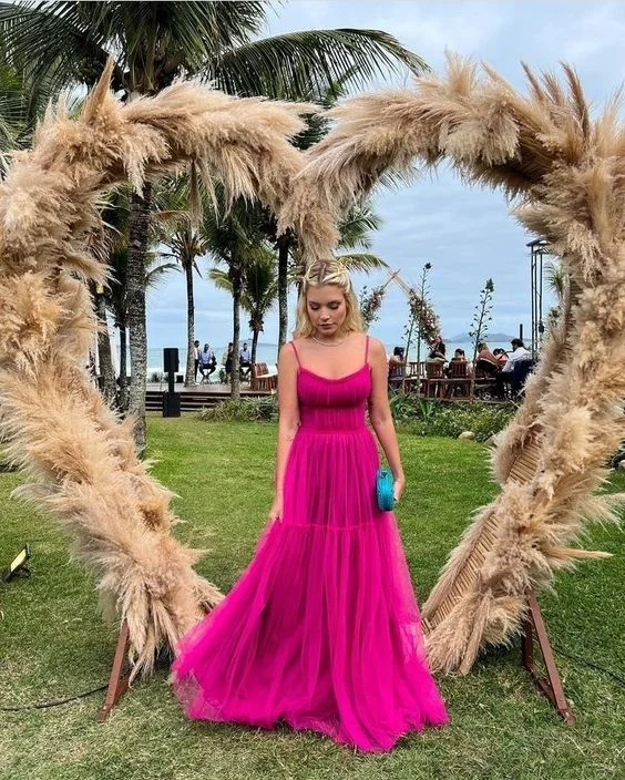 Chic Fuchsia Formal Evening Gown Long,Unique Prom Dress cc544