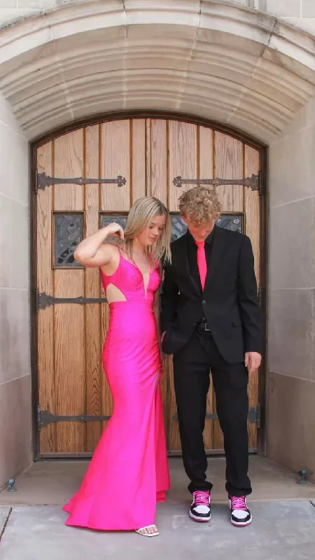 Elegant Hot Pink Mermaid Prom Dress With Split,Senior Prom Dress cc817