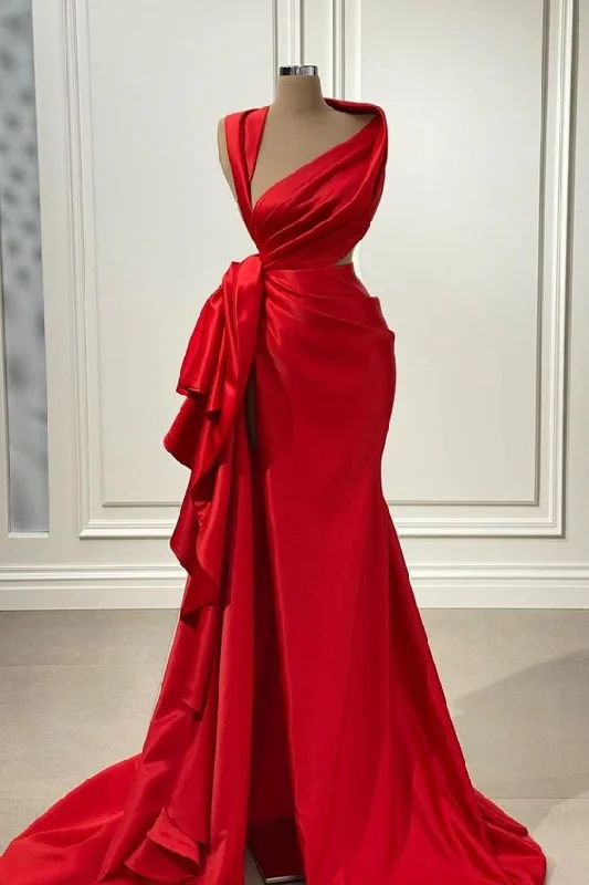 Elegant Red Long Prom Dress With High Slit,Pageant Dress cc874