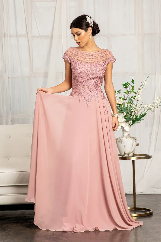 Embellished Cap Sleeve Chiffon Gown by Elizabeth K GL3065