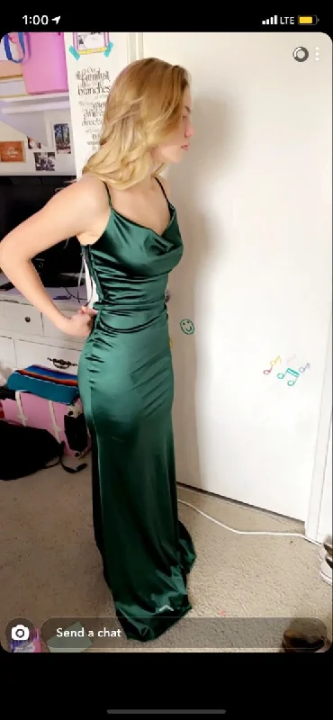 Emerald Green Cowl Neck Satin Mermaid Prom Dress cc148