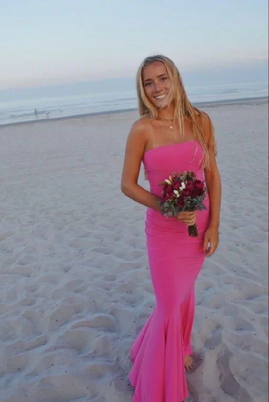 Hot Pink Mermaid Formal Gown, Sweep Train Prom Dress  c2845