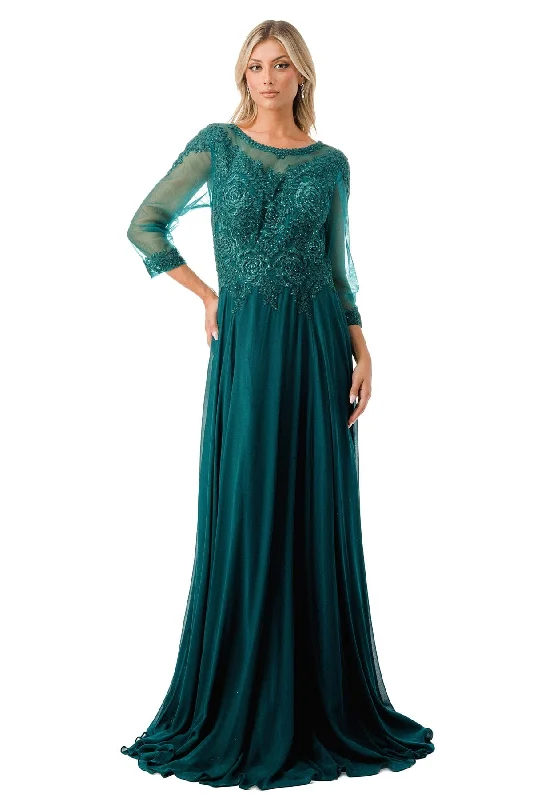 Lace Applique 3/4 Sleeve Gown by Coya M2723J