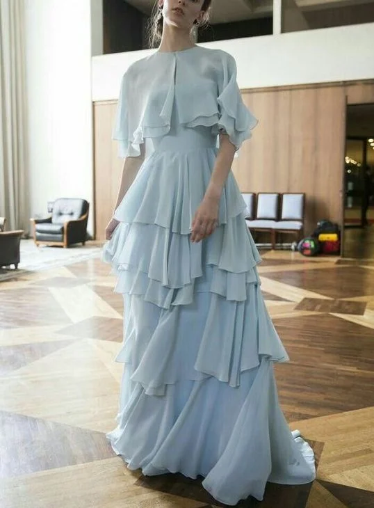 Light blue long prom dress, fashion evening dress cc560