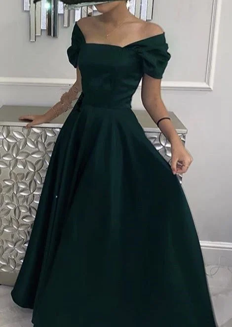 Long Green Prom Dresses,Off the Shoulder Satin Formal Dress Outfits cc629