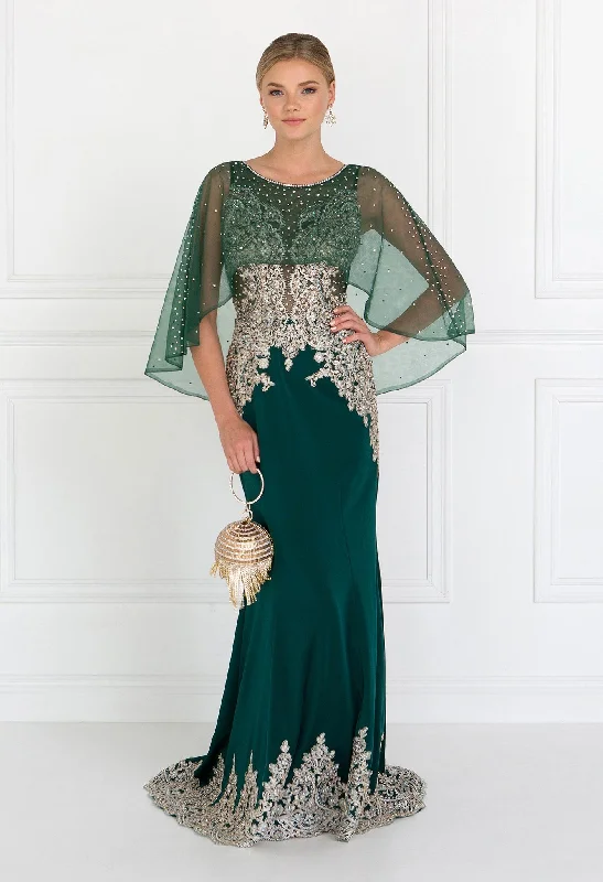 Long Mermaid Cape Dress with Embroidery by Elizabeth K GL1595