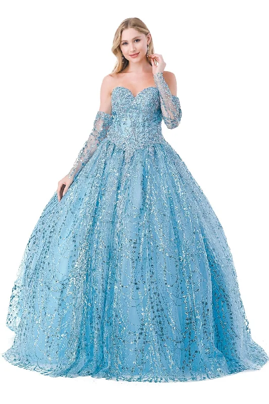 Long Sleeve Glitter Print Ball Gown by Coya L2460