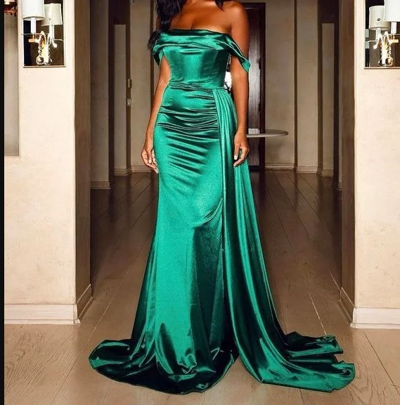 Mermaid Green Satin Elegant Simple Party Long Prom Dresses, Evening Dress cc243