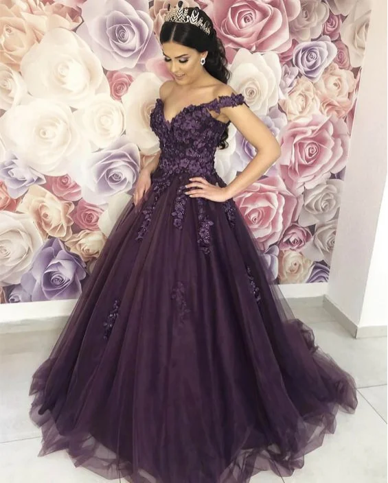 Glamorous Floral Prom Dress Ball Gowns Off-the-shoulder with 3D Flowers Formal Dresses for Women Lace Up Back Engagement Party Dresses cc03