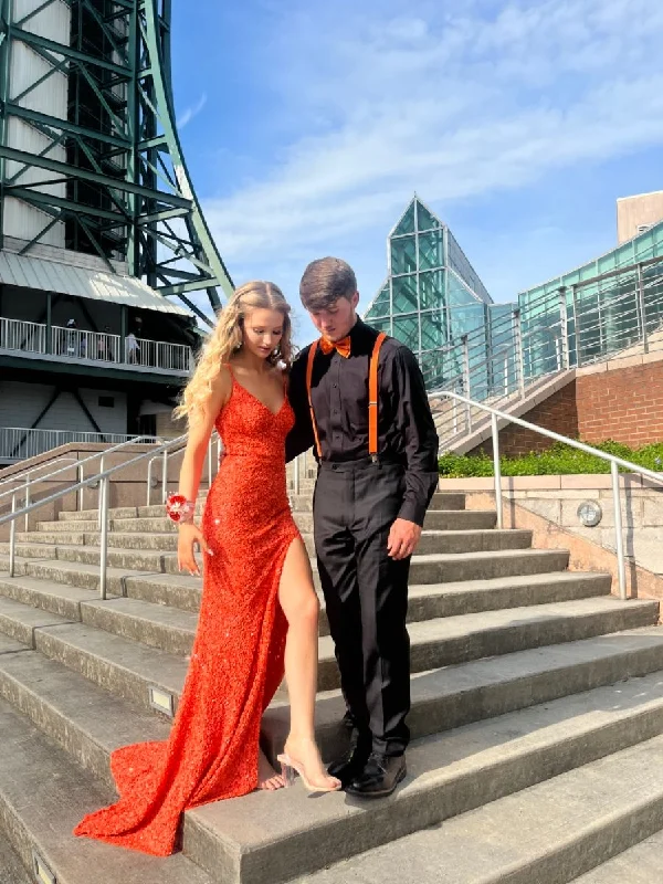 Orange Sequin Mermaid Long Evening Prom Dresses cc848