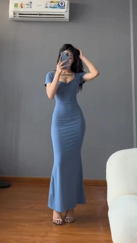 Sexy Blue Bodycon Dress,Blue Long Prom Dress cc853