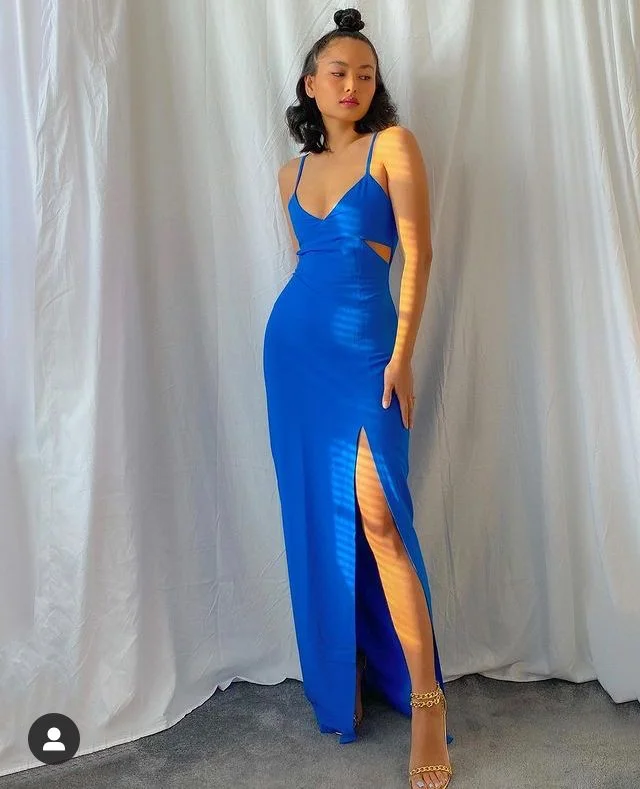 Sexy Blue Spaghetti Straps Prom Dress With Split,Fashion Prom Gown  cc634