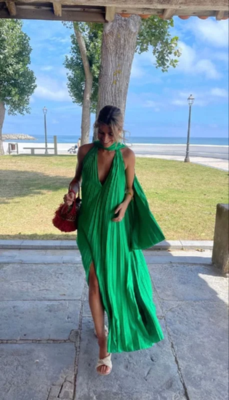 Sexy Green Pleated Prom Dress,Boho Dress,Summer Beach Dress cc661