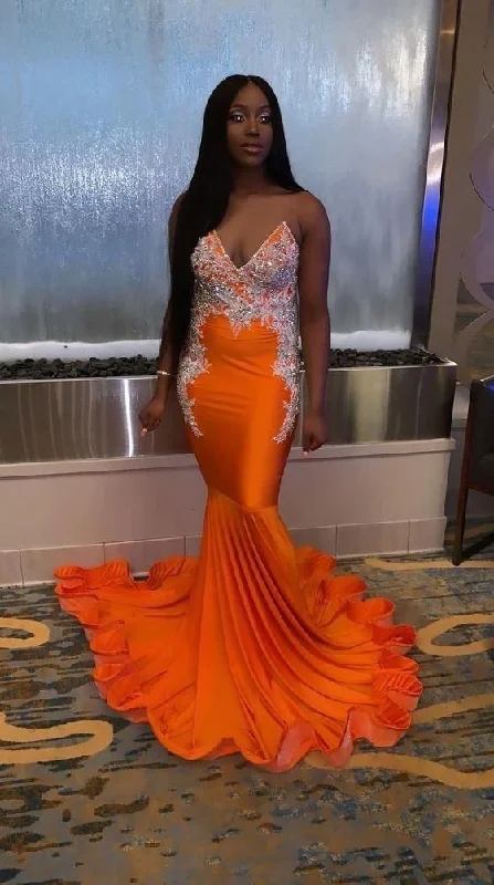 Sexy Orange Mermaid Prom Dresses Sexy Evening Dress cc416