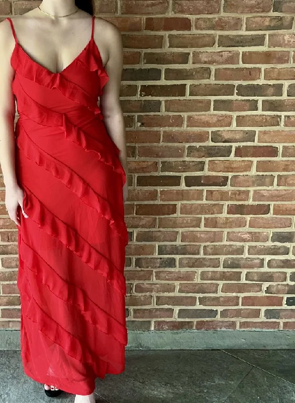 Sexy Red Flounce V Neck Prom Dress,Red Formal Gown cc524