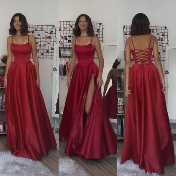 Simple Long Prom Dresses Red Evening Dresses For Girls cc253