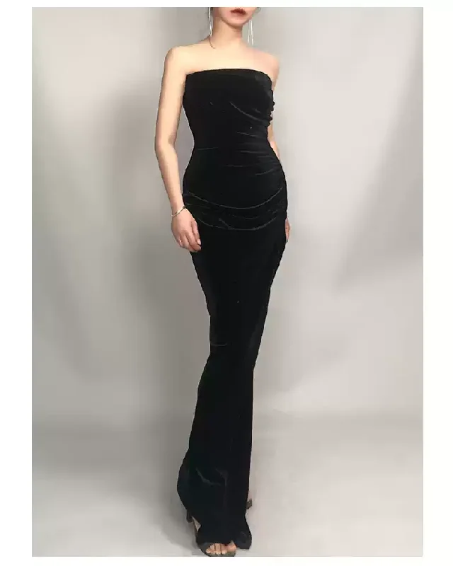 Strapless Black Prom Dress , Classic Evening Dress cc501