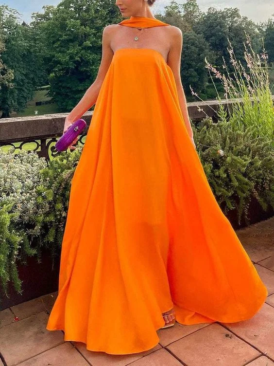 Women's Halter Long Prom Dress Strapless Floor Length Formal Dresses cc559