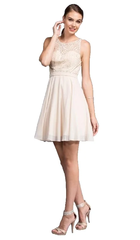 Aspeed Design - Embellished Sheer Bateau A-line Homecoming Dress