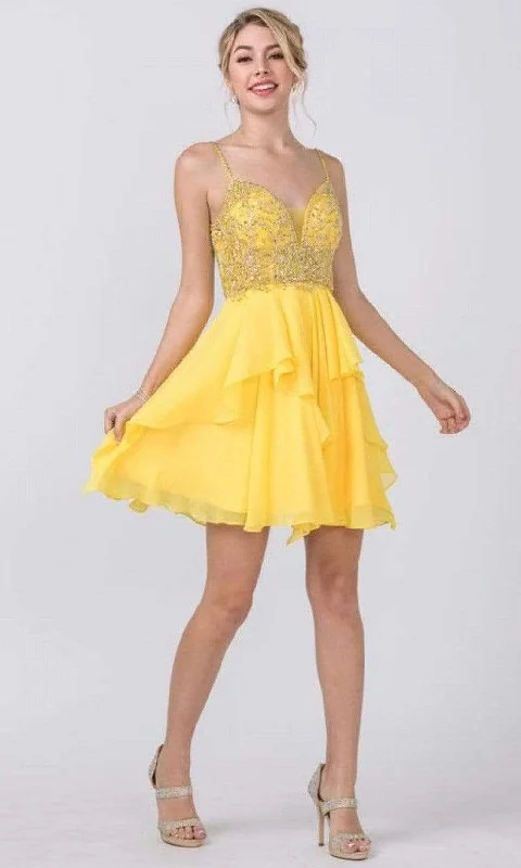 Aspeed Design - S2334 V Neck Beaded Chiffon Short Dress