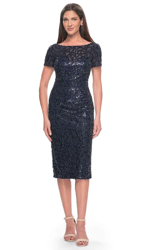 La Femme 30043 - Intricate Sequin Pattern Short Sleeve Dress