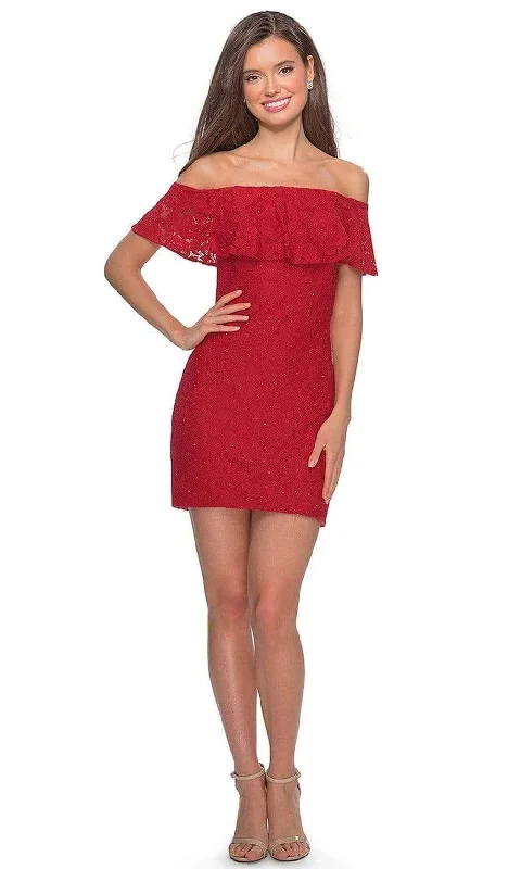 La Femme - Draped Lace Off Shoulder Short Dress 28147SC