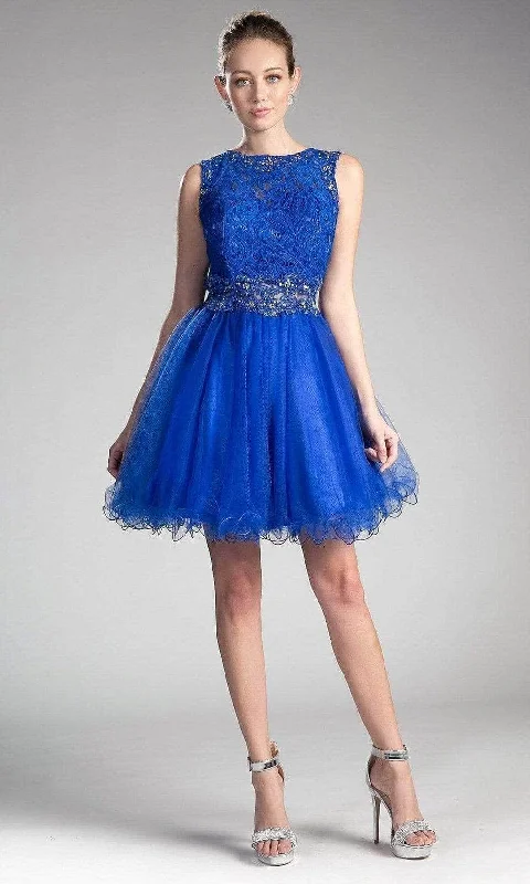 Ladivine CD0117 - Sleeveless Lace Bodice Tulle A-Line Short Dress