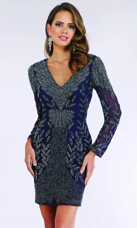 Lara Dresses - 29376 Long Sleeve V-Neck Beaded Sheath Dress