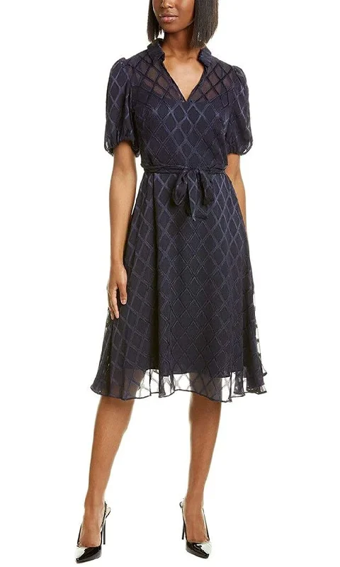 Maggy London - G4451M Puff Sleeve Textured Chiffon A-Line Dress