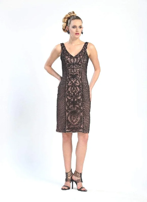 Sue Wong - V-Cut Neckline Swirl Patterned Dress N4305