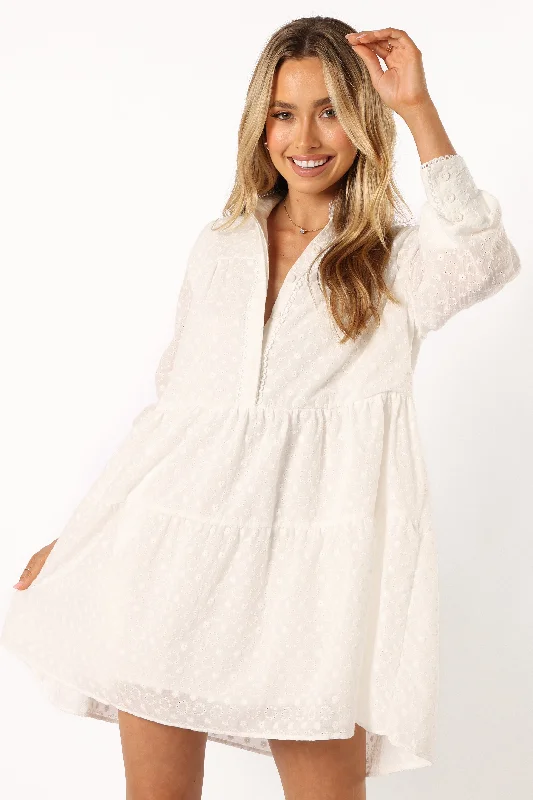 Delia Long Sleeve Mini Dress - White