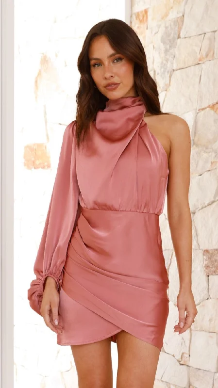 Lexi One Shoulder Mini Dress - Baked Rose