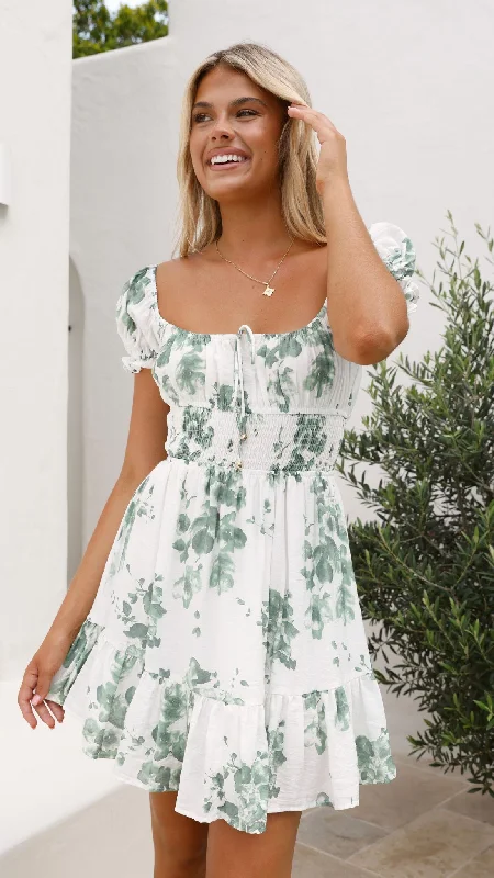 Malilah Mini Dress - Green/White Print