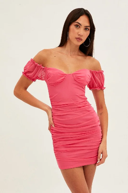 Pink Mesh Bodycon Mini Dress