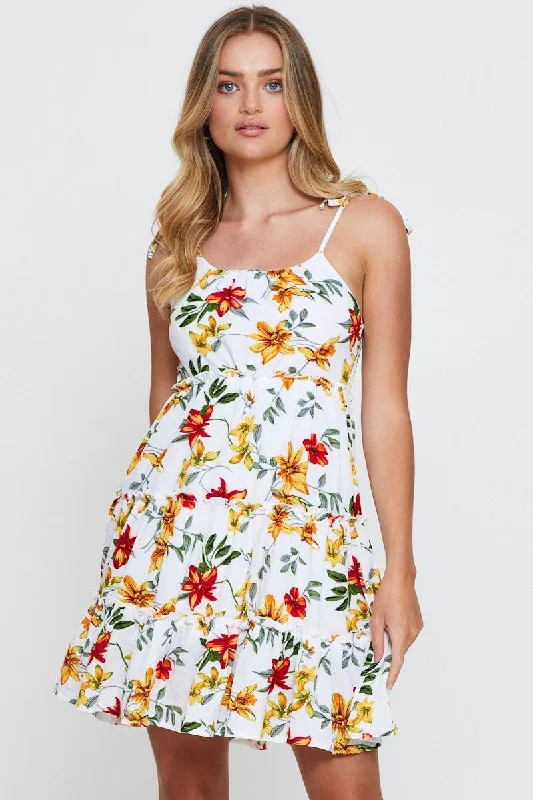 Print Mini Dress Sleeveless Sweetheart Neckline