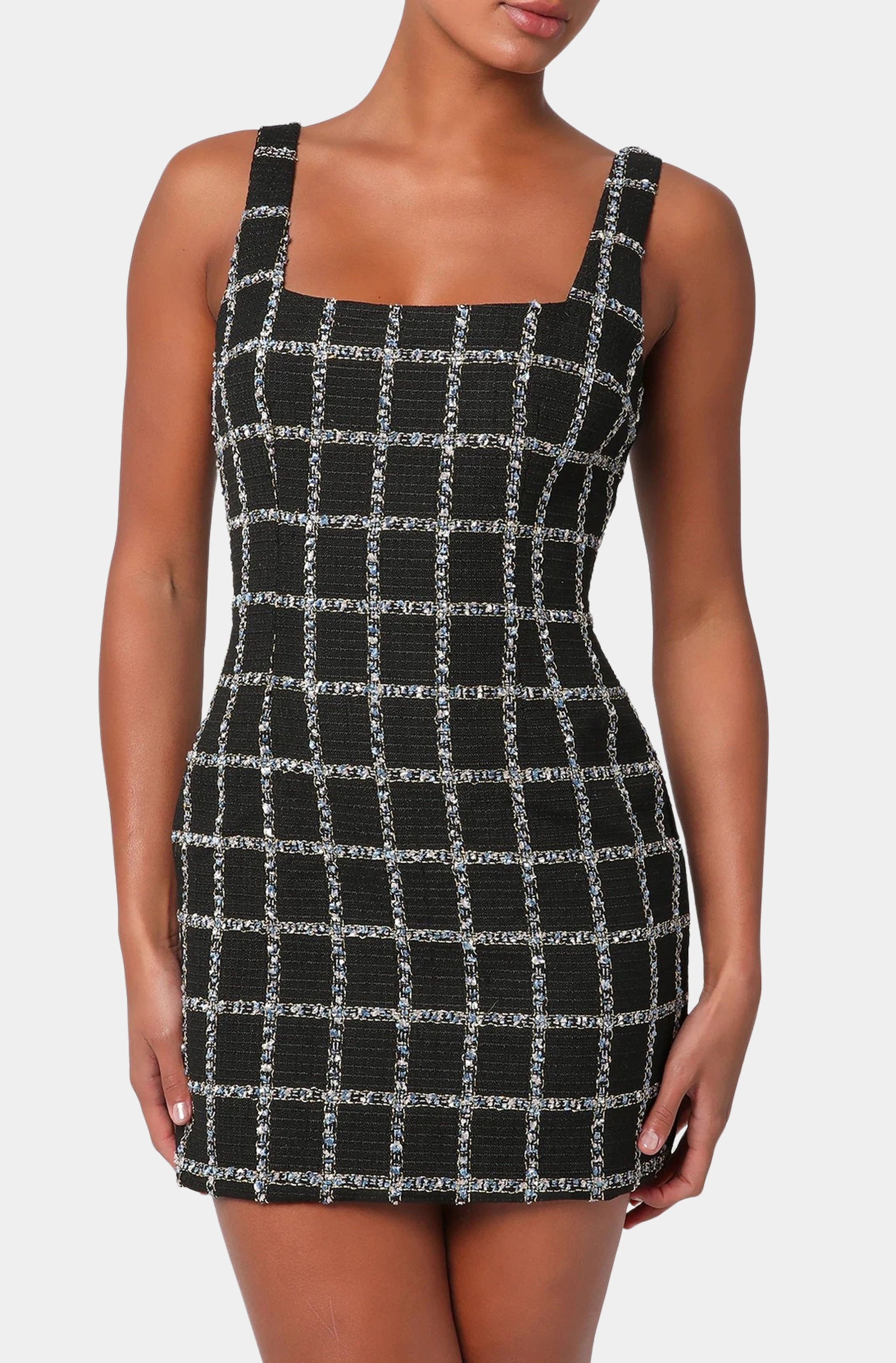 Sophisticated Appeal Black Tweed Sleeveless Mini Dress